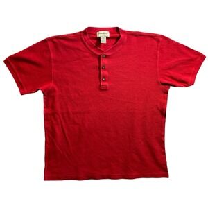 Eddie Bauer Shirt  Men's Short Sleeve Ribbed Waffle Henley Red Tee Thermal Large